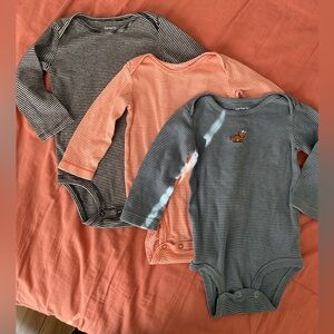 3 Carter’s Striped Long-Sleeve Onesies/Bodysuits Size 12m
